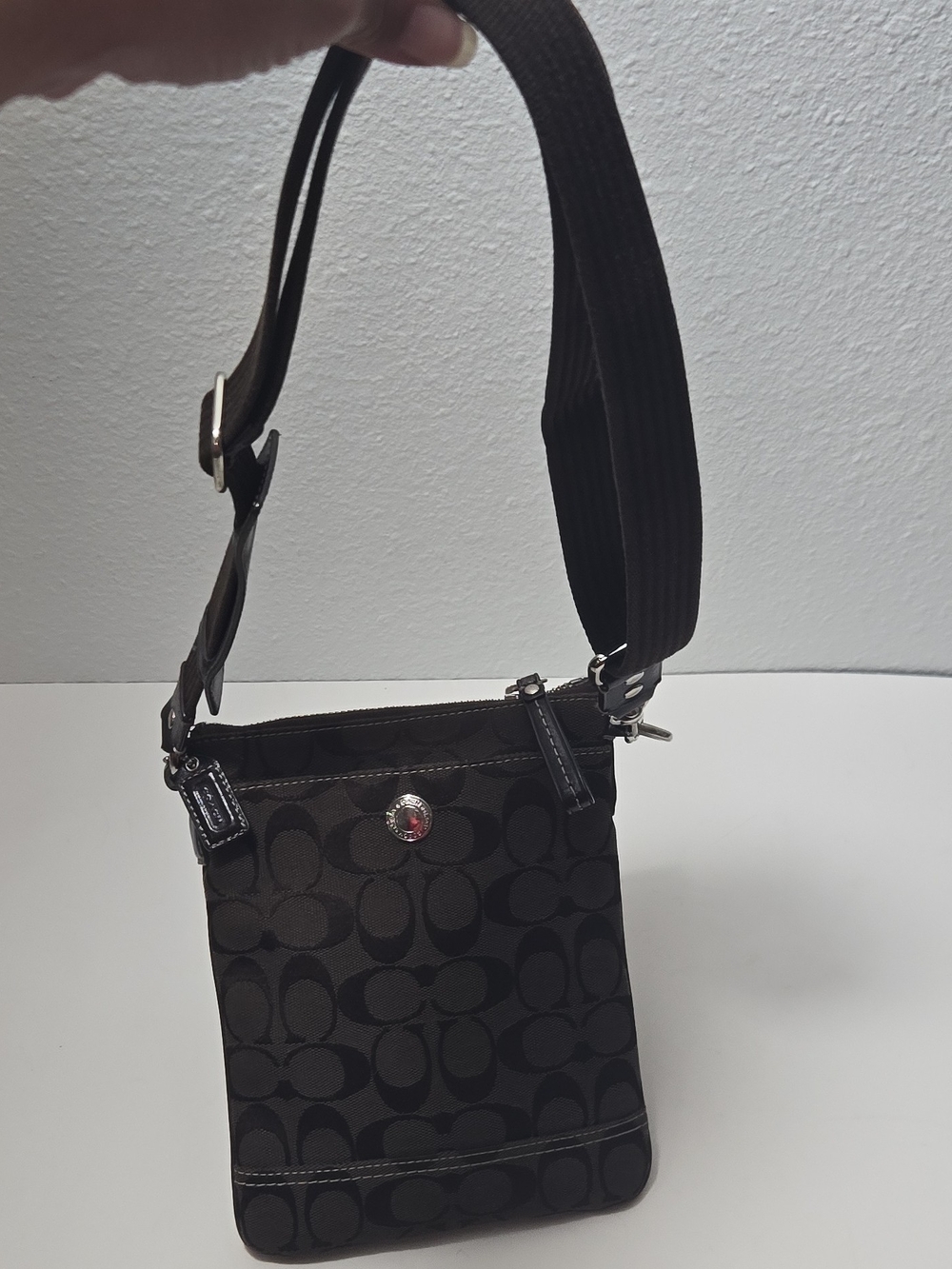 Coach Dark Brown Signature Jacquard Crossbody Bag